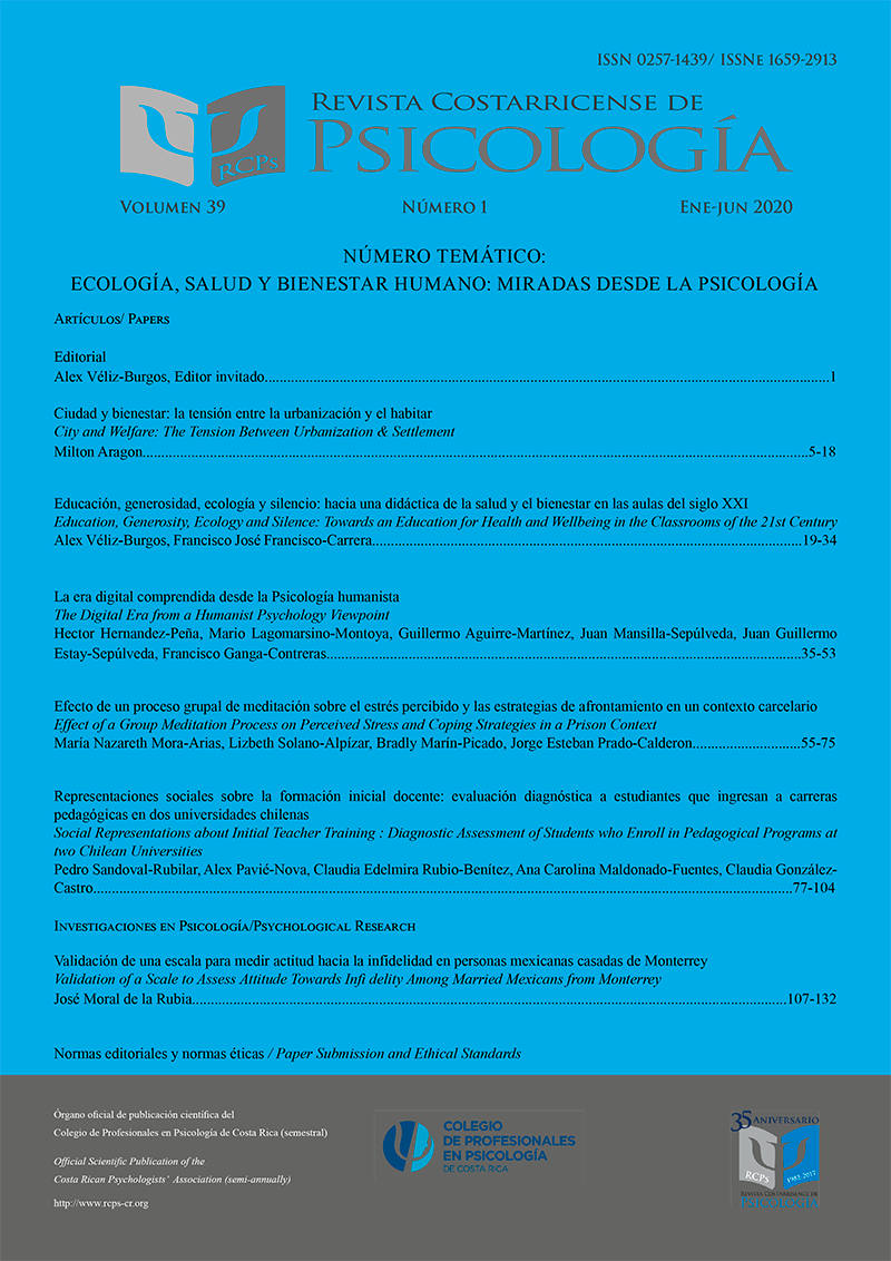 					Ver Vol. 39 Núm. 1 (2020): Ecología, Salud y Bienestar Humano: miradas desde la psicología
				