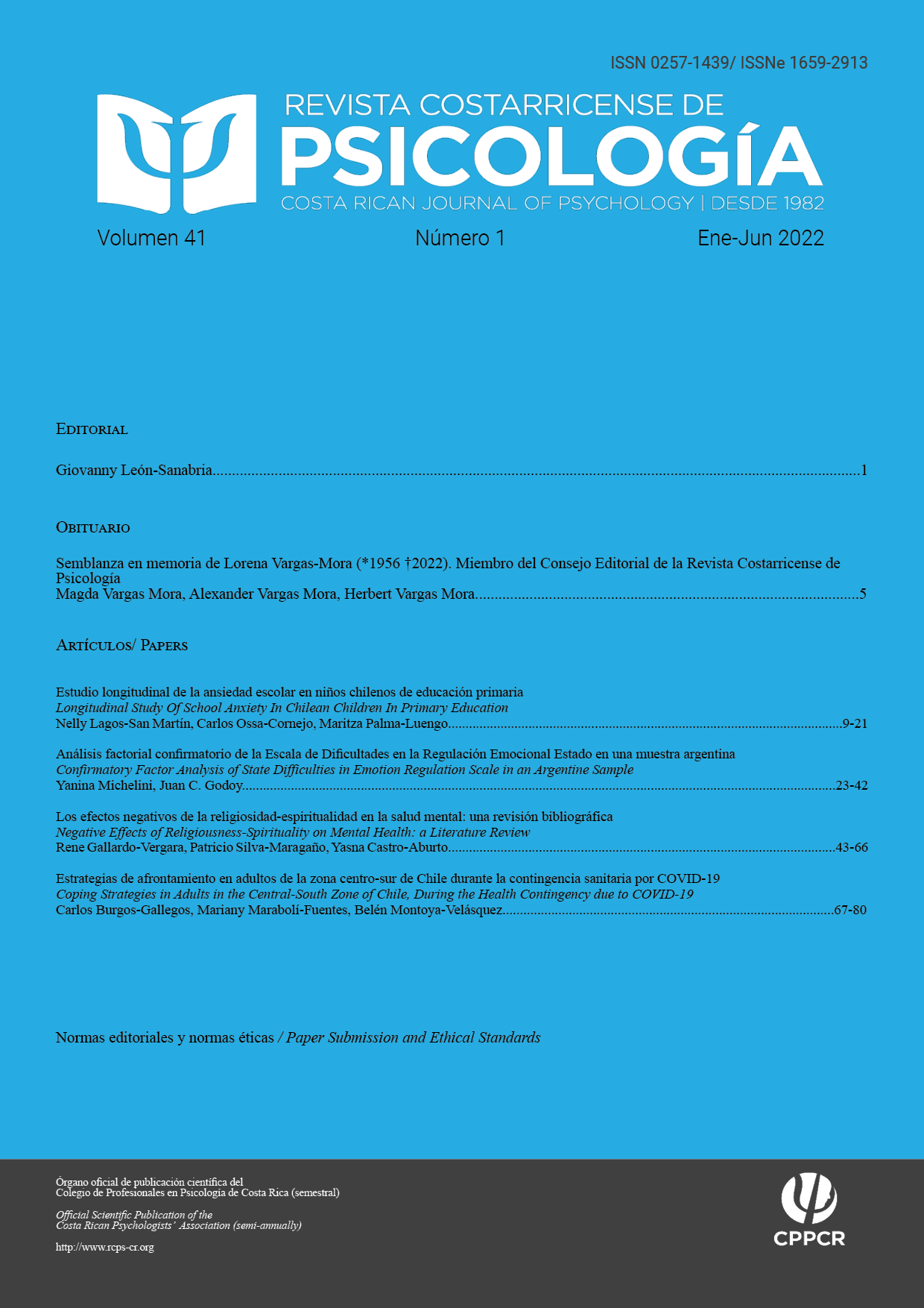 					Ver Vol. 41 Núm. 1 (2022): Revista Costarricense de Psicología (Enero-Junio 2022)
				